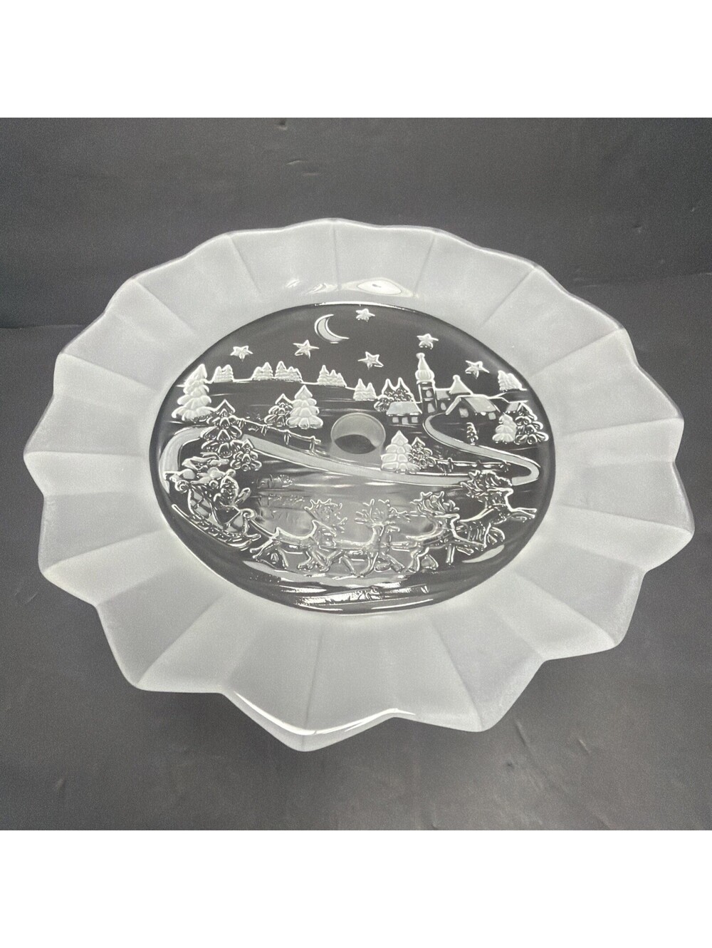 Vtg Mikasa Silent Night Glass Plate Etched Christmas Scene Frost Scalloped 9.5”